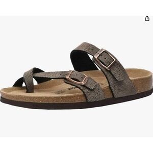 Cushionaire‎ Luna Rugged Brown Pebbled Leather Cork Footbed Sandals Size 6 NWB